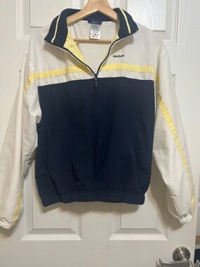 Vintage Reebok Womens M Navy, White & Yellow Zip-Front Jacket